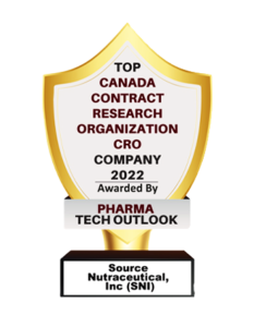Award from PHARMA TECH OUTLOOK for Top Canada Contract Research Organization (CRO) Company 2022 - to Source Nutraceutical, Inc. (SNI)