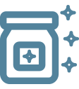 line-art illustration of a container with a lid and stars around it