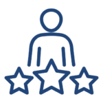 Line-art icon illustrating a person with three large stars below them