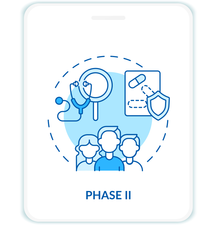 illustrated icon of magnifying glass, stethoscope, and people with "PHASE 2" title