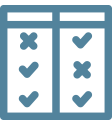 line-art illustrated icon of two charts beside one another with checkmarks and x's