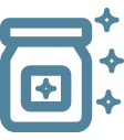 line-art illustration of a container with a lid and stars around it